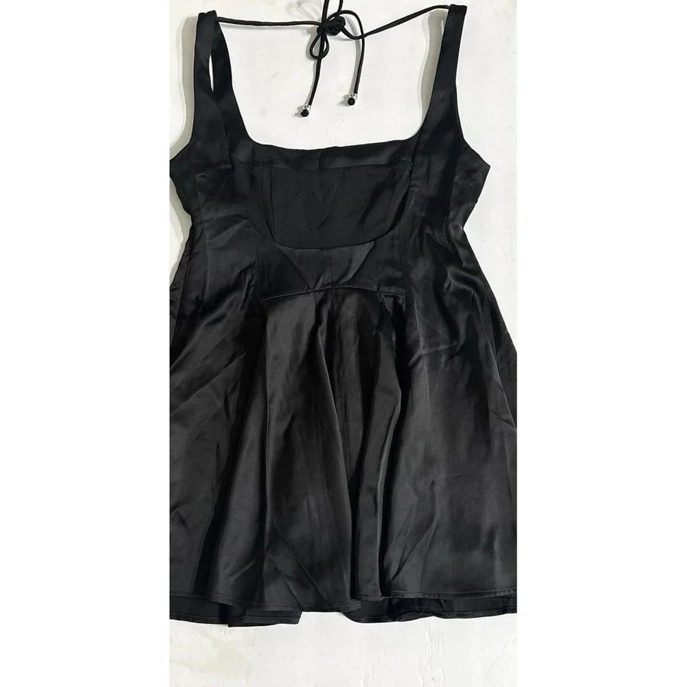 Free People, Mallory Satin Fit & Flare Black Mini Dress (Sz 8)